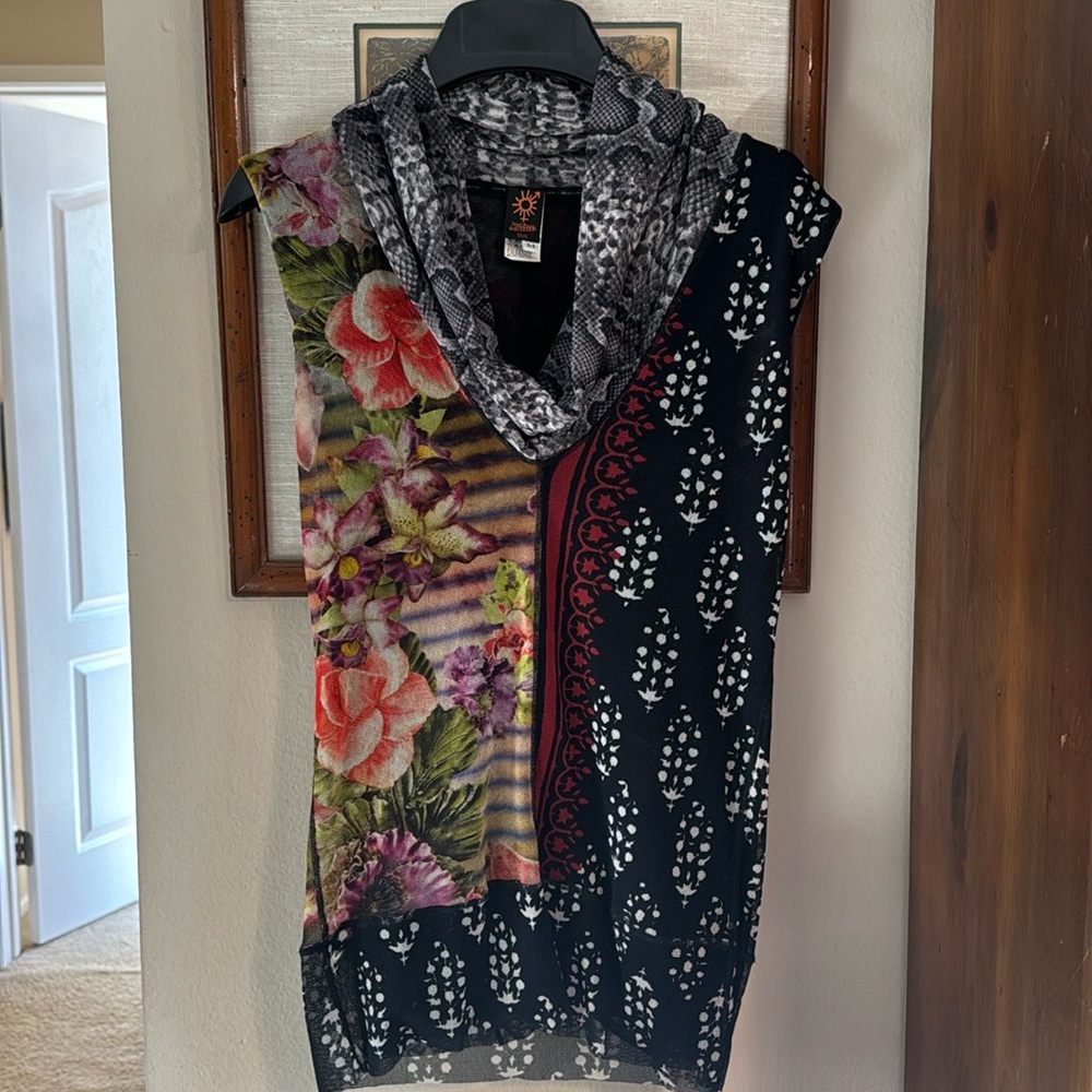 Jean Paul Gaultier Soleil Fuzzi Cowl Mesh Tank - Black Multi - Size M